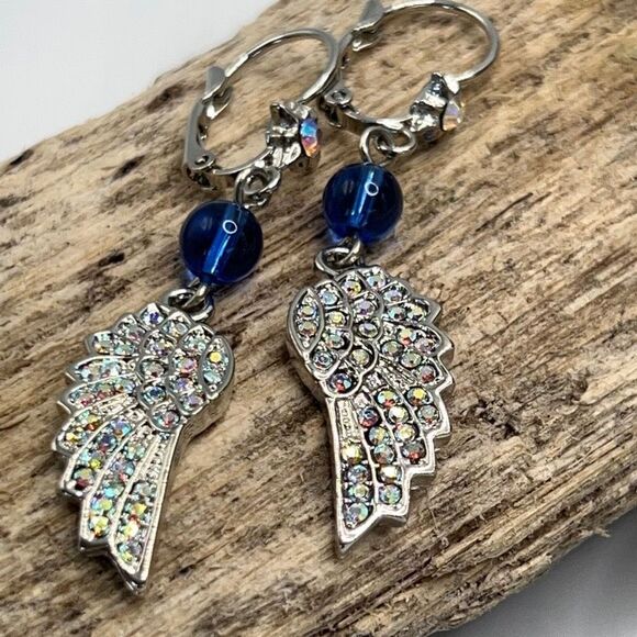 KIRKS FOLLY MIRACLES CRYSTAL ANGEL WING EARRINGS - Picture 5 of 5